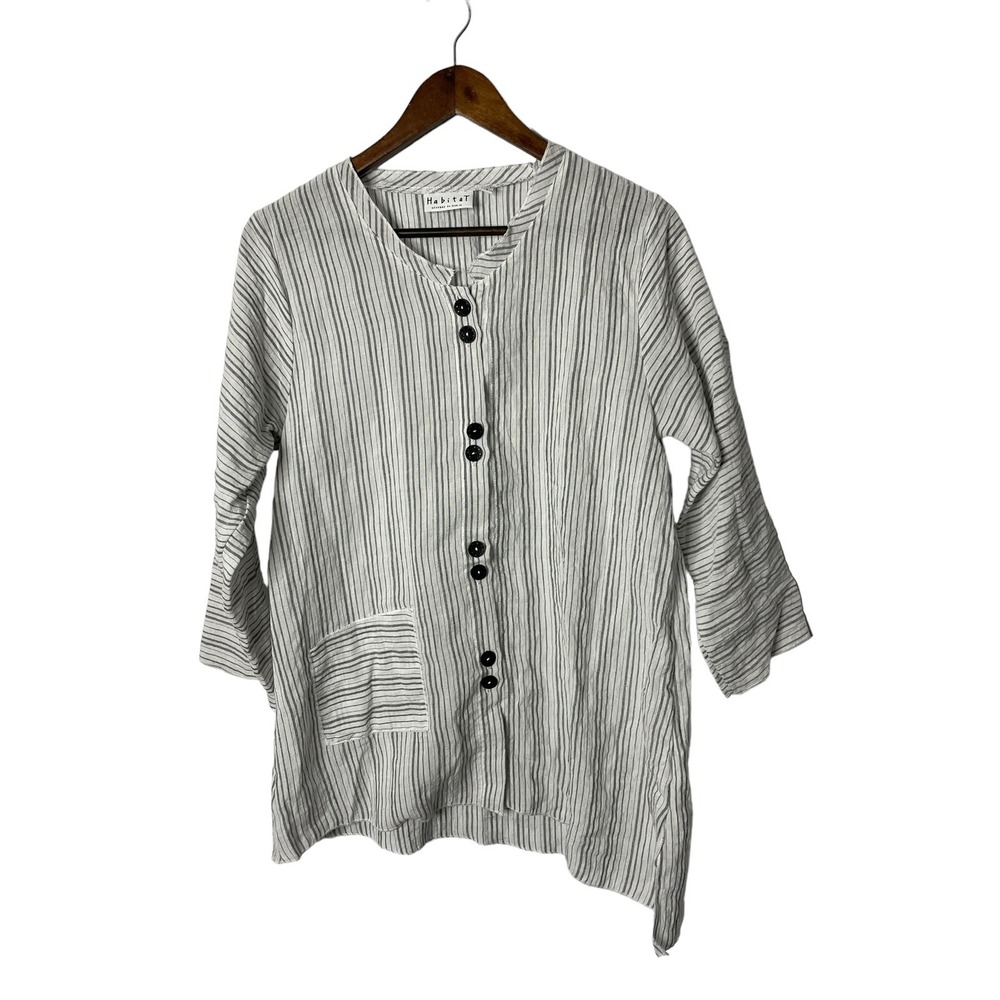 Habitat sz small black & striped asymmetrical tunic top shirt womens